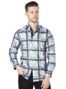 Azul y Amarillo Casual Manga Larga Camisa 44010