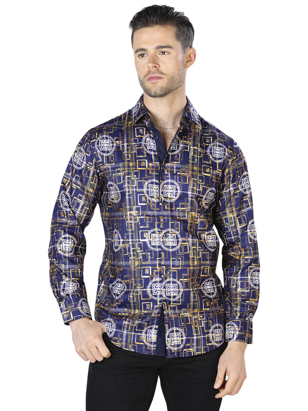 Camisa Vaquera de Hombre El Señor de los Cielos Manga Larga Casual en 100% Poliéster Color Dorado 44014