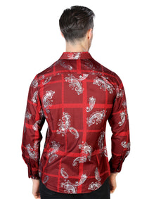 Vino y Plateado Casual Manga Larga Camisa 44027