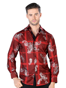 Vino y Plateado Casual Manga Larga Camisa 44027