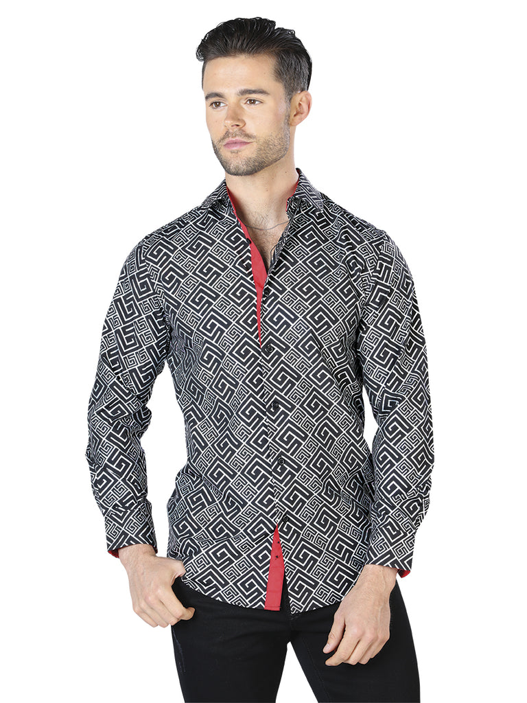Camisa Vaquera de Hombre El Señor de los Cielos WH10-037 Manga Larga Casual en 97% Poliéster 3% Spandex Color Negro/Multicolor 44039