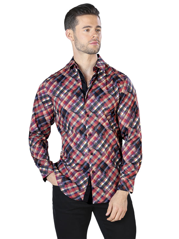 Camisa Vaquera de Hombre El Señor de los Cielos Manga Larga Casual en 97% Poliéster 3% Spandex Color Rojo 44047