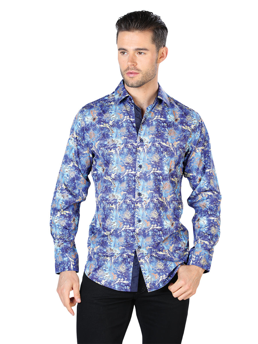 Camisa Vaquera de Hombre El Señor de los Cielos Manga Larga Casual en 97% Poliéster 3% Spandex Color Azul 44050