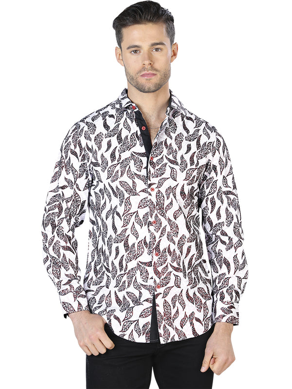 Camisa Vaquera de Hombre El Señor de los Cielos Manga Larga Casual en 97% Poliéster 3% Spandex Color Blanco 44055