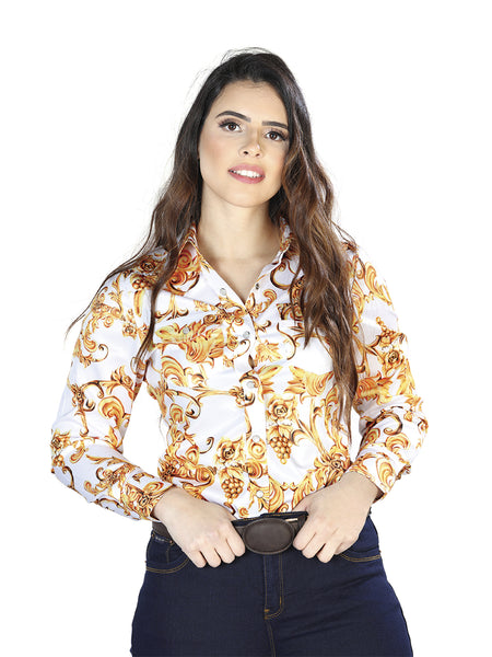 Camisa Casual L/ Manga El Señor De Los Cielos 1 97%Poliéster 3%Lycra Blanco Roto/Dorado 44062