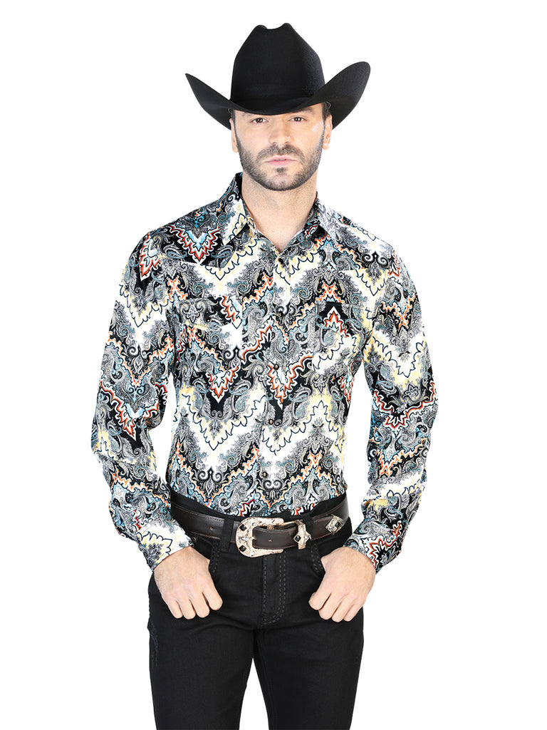 Camisa Vaquera de Hombre El Señor de los Cielos Manga Larga Casual en 97% Poliéster 3% Lycra Color Gris 44067