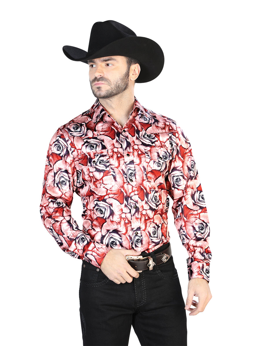 Camisa Vaquera de Hombre El Señor de los Cielos Manga Larga Casual en 97% Poliéster 3% Lycra Color Rojo 44068