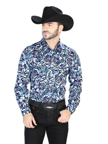 Azul Rose Estampado Casual Manga Larga Camisa 44069