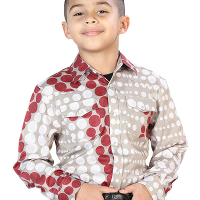 Camisa Vaquera de Niño El Señor de los Cielos Manga Larga Broche Casual en 97% Poliéster 3% Lycra Color Negro/Rojo 44075