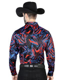 Camisa Vaquera de Hombre El Señor de los Cielos Manga Larga Broche Casual en 97% Poliéster 3% Lycra Color Azul/Rojo 44080