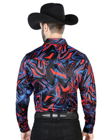 Azul y Rojo Casual Manga Larga Camisa 44080