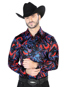 Azul y Rojo Casual Manga Larga Camisa 44080