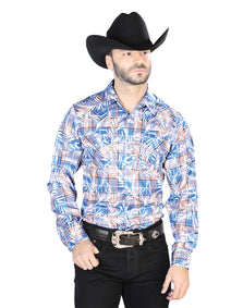 Azul y Blanco Casual Manga Larga Camisa 44086