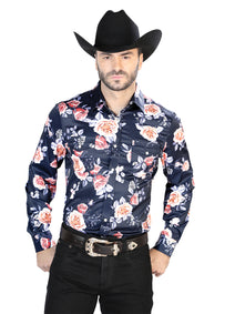 Azul Marino/roses Casual Manga Larga Camisa 44089