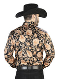 Camisa Vaquera de Hombre El Señor de los Cielos Manga Larga Broche Casual en 97% Poliéster 3% Lycra Color Dorado/Negro 44092