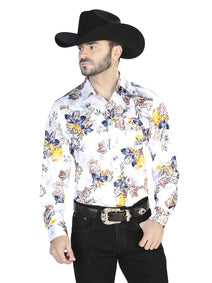 Blanco con Flor Estampado Casual Manga Larga Camisa 44097