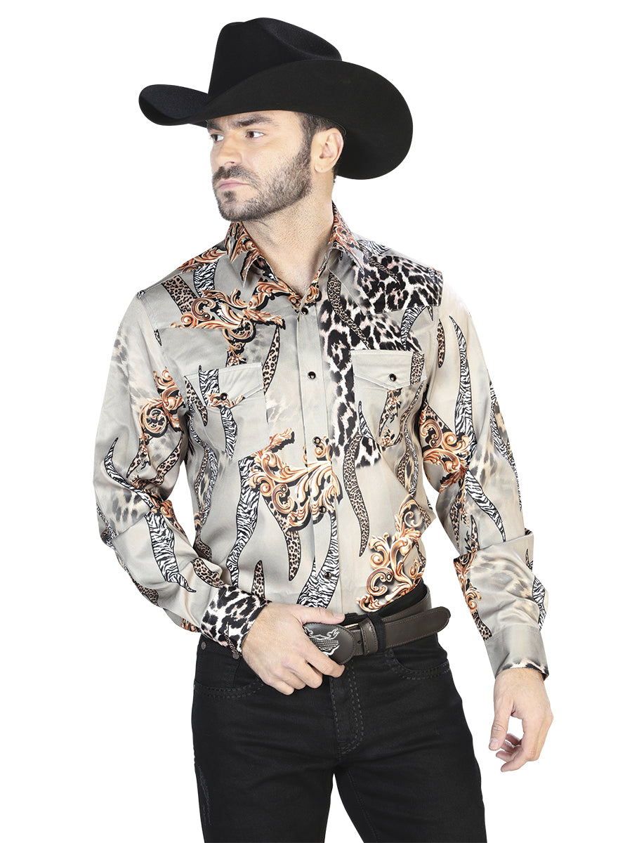 Camisa Vaquera de Hombre El Señor de los Cielos Manga Larga Broche Casual en 97% Poliéster 3% Lycra 44102
