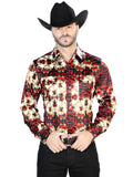 Camisa Vaquera de Hombre El Señor de los Cielos Manga Larga Broche Casual en 97% Poliéster 3% Lycra Color Vino/Dorado 44103