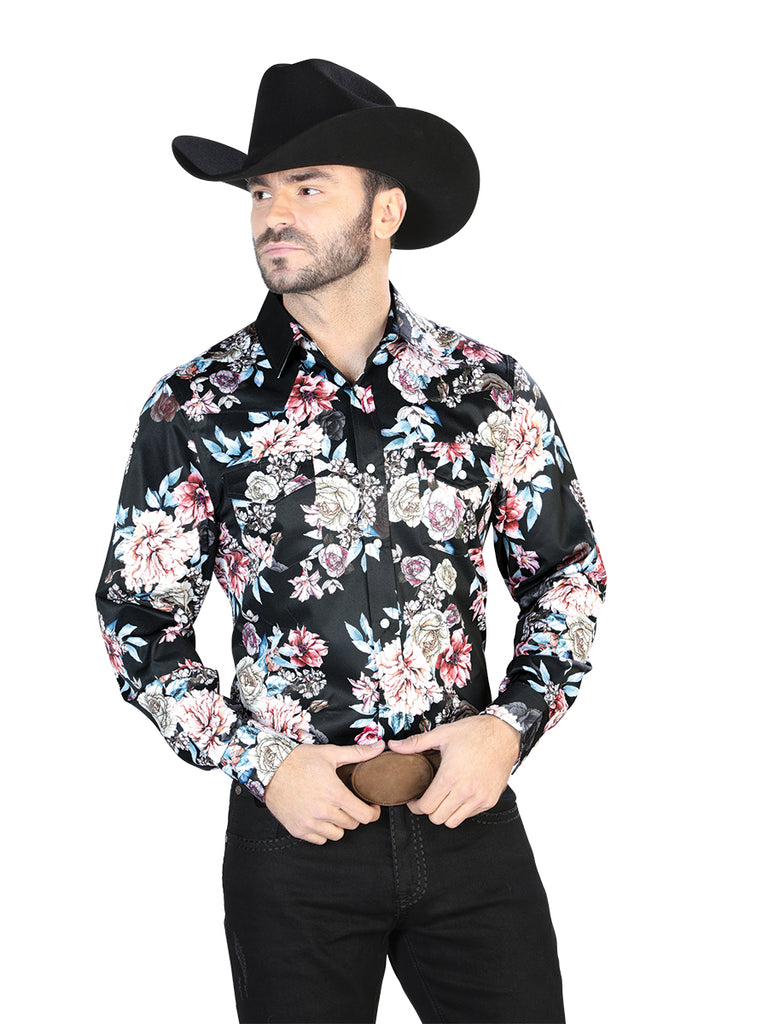 Camisa Vaquera de Hombre El Señor de los Cielos Manga Larga Broche Casual en 97% Poliéster 3% Lycra Color Negro 44111