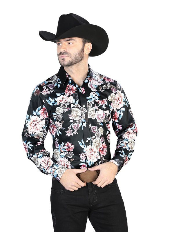 Camisa Vaquera de Hombre El Señor de los Cielos Manga Larga Broche Casual en 97% Poliéster 3% Lycra Color Negro 44111