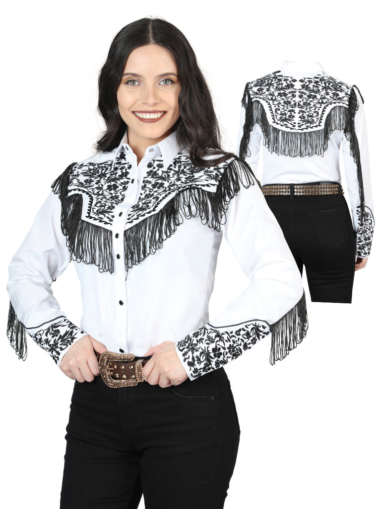 Camisa Vaquera de Mujer El Señor de los Cielos Manga Larga Bordada en 65% Poliéster 35% Algodón Color Blanco 44179