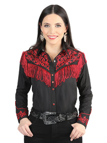 Dama Fringe Negro Bordado Vaquero - Style Blusa 44181