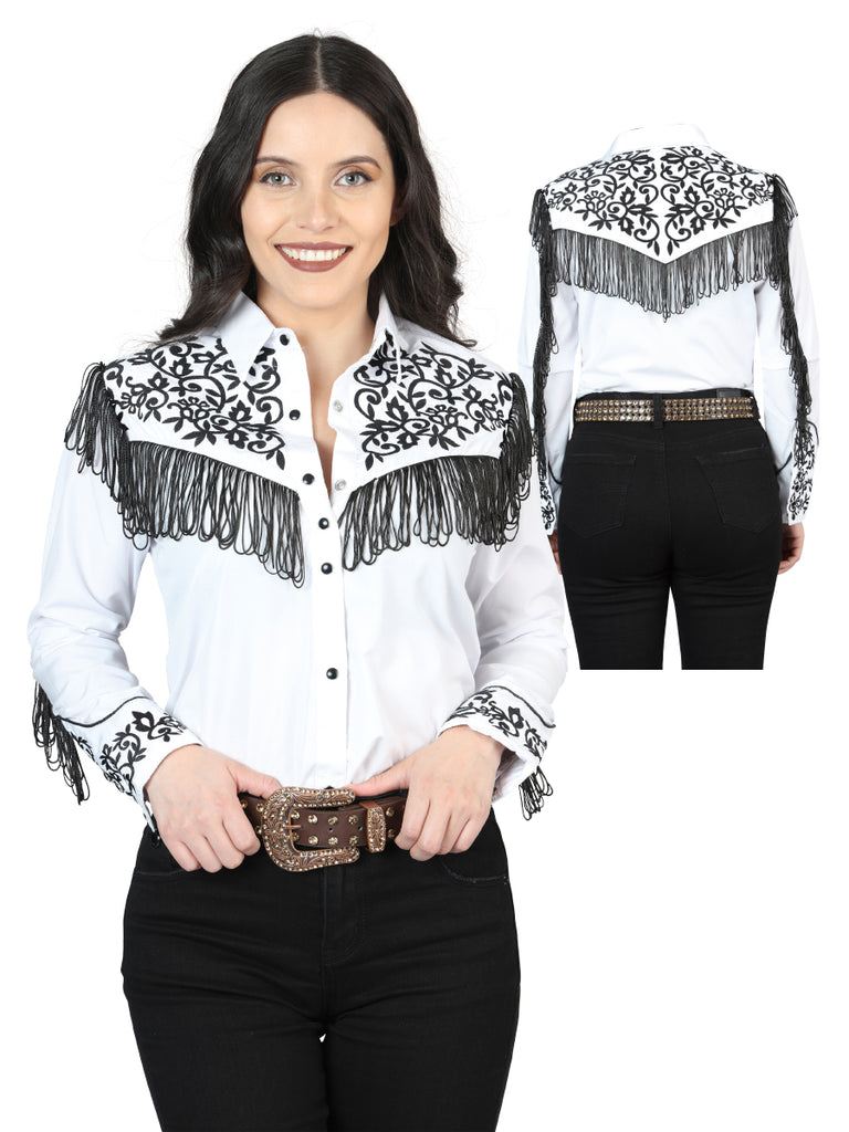 Camisa Vaquera de Mujer El Señor de los Cielos Manga Larga Bordada en 65% Poliéster 35% Algodón Color Blanco 44182