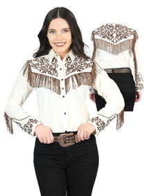 Dama Fringe Beige Bordado Vaquero - Style Blusa 44183