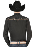 Camisa Vaquera de Hombre El Señor de los Cielos Manga Larga Bordada Casual en 65% Poliéster 35% Algodón Color Negro/Dorado 44200