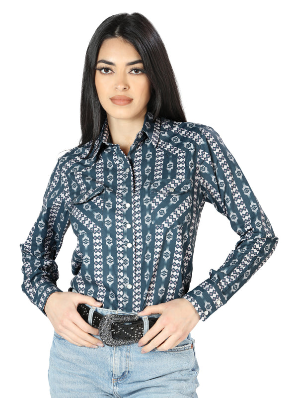 Dama Negro Manga Larga Vaquero Camisa 44202