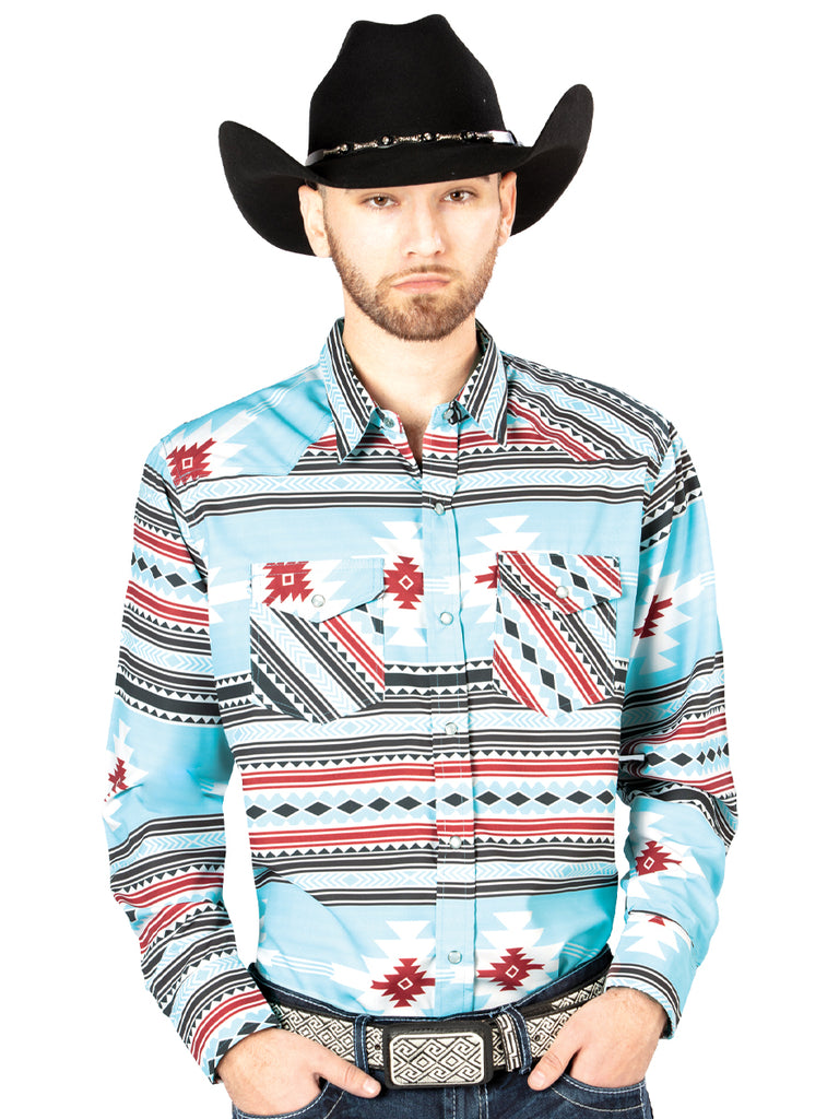 Camisa Vaquera de Hombre El Señor de los Cielos NO.4047 Manga Larga Broche en 65% Poliéster 35% Algodón Color Café 44207