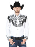 Camisa Vaquera de Hombre El Señor de los Cielos Manga Larga Bordada Casual en 65% Poliéster 35% Algodón Color Blanco/Negro 44223