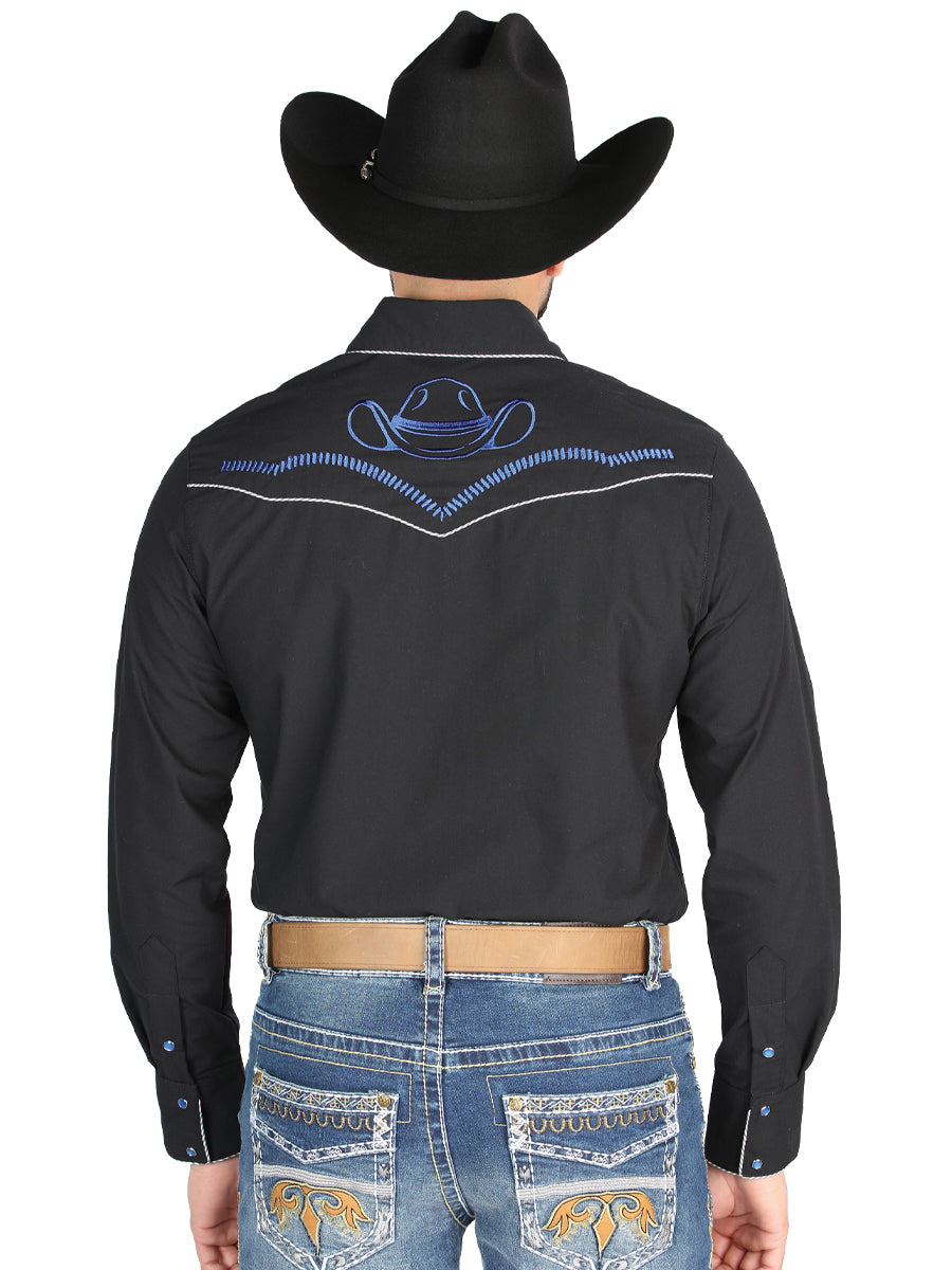 Camisa Vaquera de Hombre El General MEX2308 Manga Larga Bordada en 65% Poliéster 35% Algodón Color Negro 44297