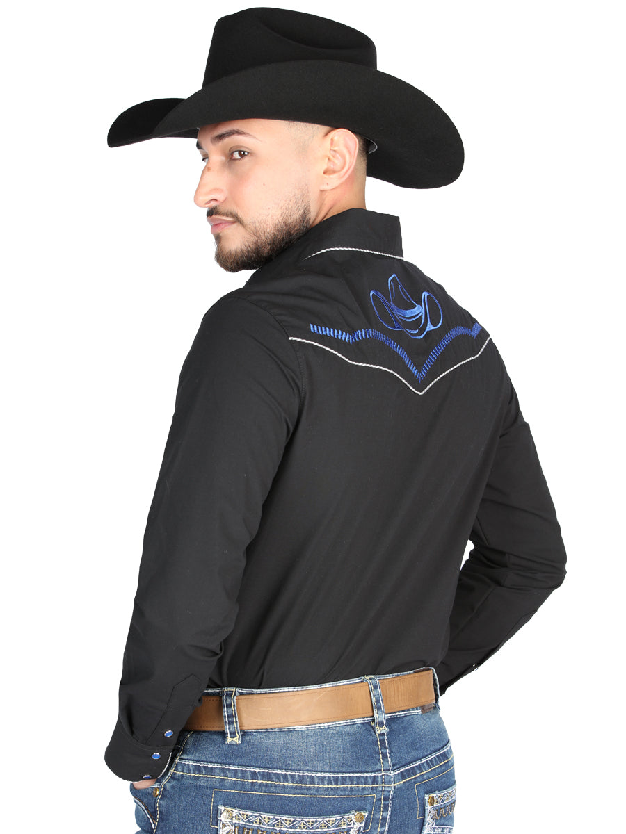 Camisa Vaquera de Hombre El General MEX2308 Manga Larga Bordada en 65% Poliéster 35% Algodón Color Negro 44297