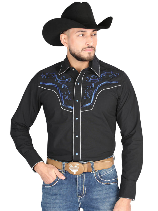 Camisa Vaquera de Hombre El General MEX2308 Manga Larga Bordada en 65% Poliéster 35% Algodón Color Negro 44297