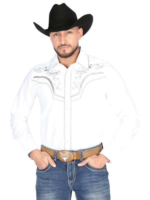 Camisa Vaquera de Hombre El General Manga Larga Bordada Casual en 65% Poliéster 35% Algodón Color Blanco/Negro 44298