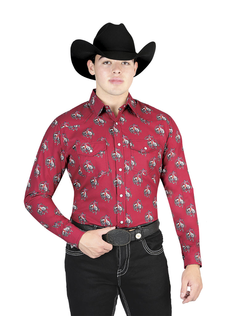 Camisa Vaquera de Hombre El General Manga Larga Broche Casual en 65% Poliéster 35% Algodón Color Rojo 44306
