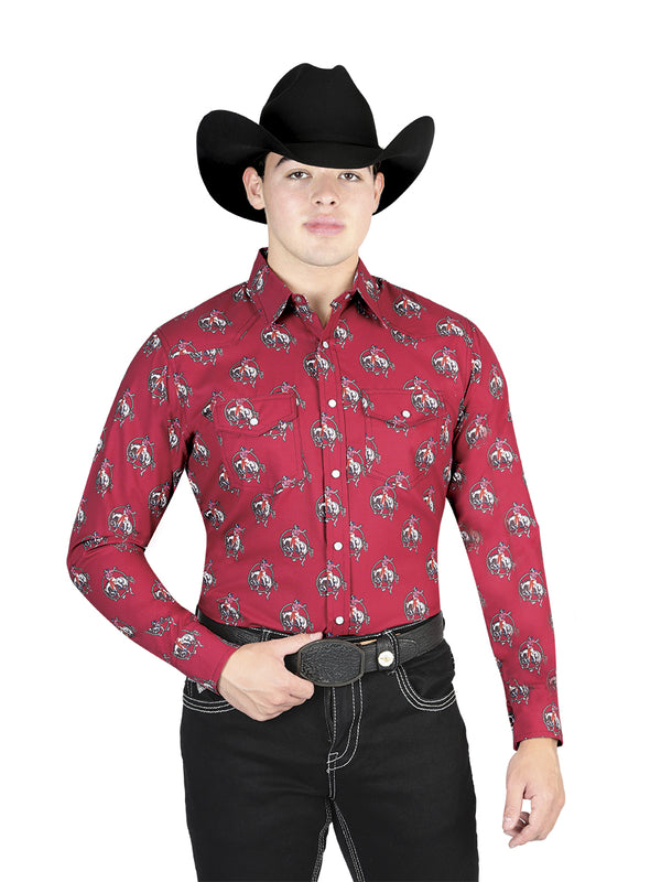 Camisa Vaquera de Hombre El General Manga Larga Broche Casual en 65% Poliéster 35% Algodón Color Rojo 44306