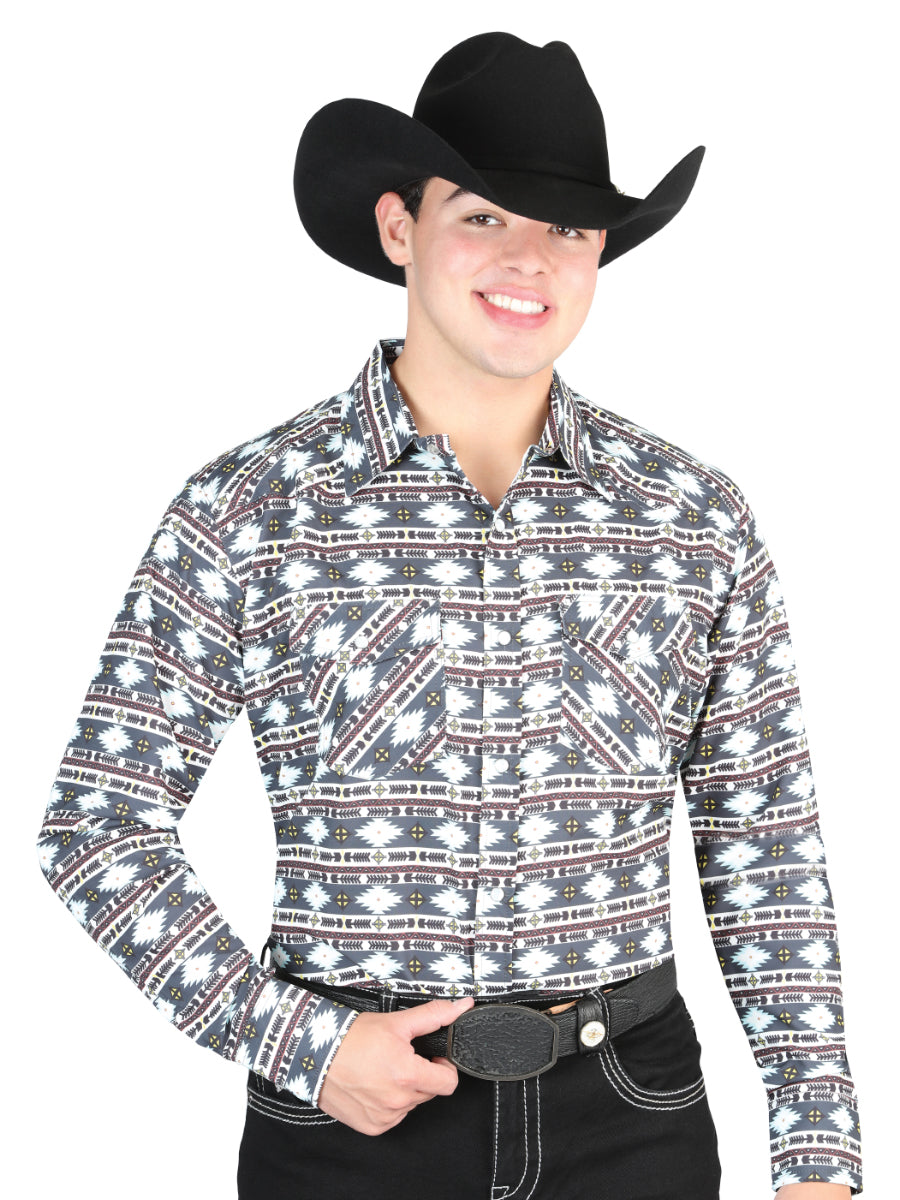 Camisa Vaquera de Hombre El General Manga Larga Broche Casual en 65% Poliéster 35% Algodón Color Gris/Khaki 44308