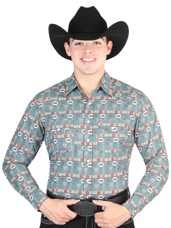 Camisa Vaquera de Hombre El General Manga Larga Broche Casual en 65% Poliéster 35% Algodón Color Verde 44310