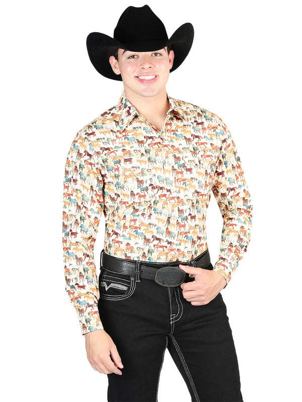Camisa Vaquera de Hombre El General Manga Larga Broche Casual en 65% Poliéster 35% Algodón Color Khaki 44324