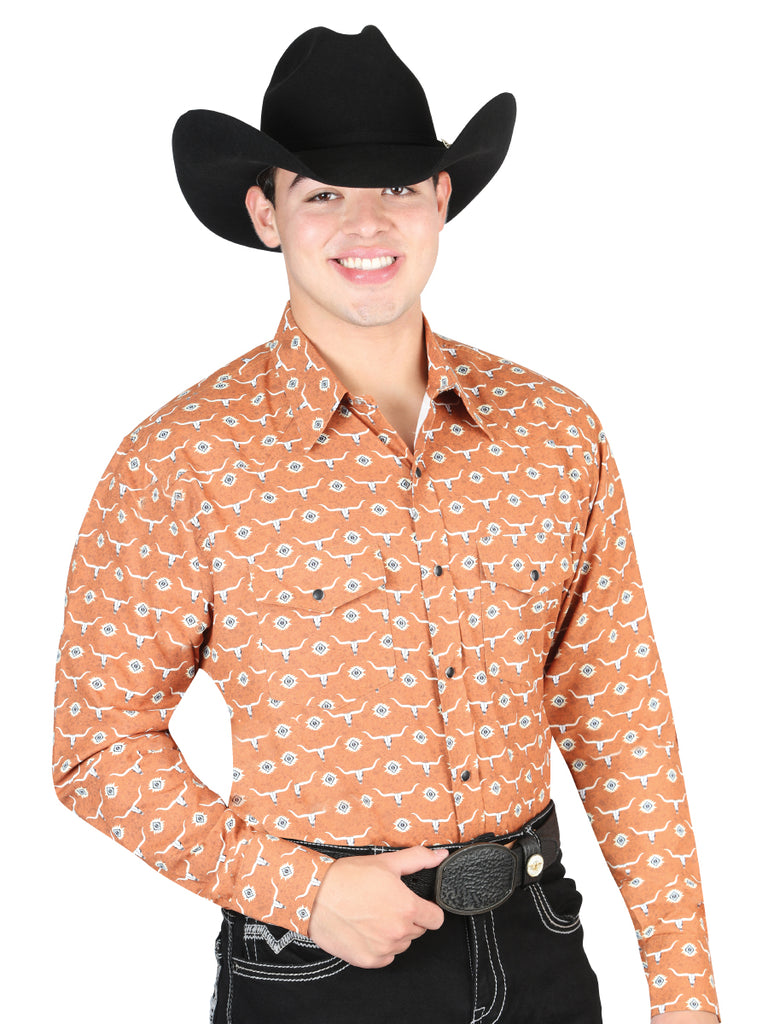 Camisa Vaquera de Hombre El General Manga Larga Broche Casual en 65% Poliéster 35% Algodón Color Café 44328