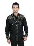 Camisa Vaquera de Hombre El Señor de los Cielos Manga Larga Bordada Casual en 65% Poliéster 35% Algodón Color Negro/Dorado 44338