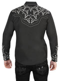 Camisa Vaquera de Hombre El Señor de los Cielos Manga Larga Bordada Casual en 65% Poliéster 35% Algodón Color Negro/Plata 44340