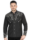 Camisa Vaquera de Hombre El Señor de los Cielos Manga Larga Bordada Casual en 65% Poliéster 35% Algodón Color Negro/Plata 44340