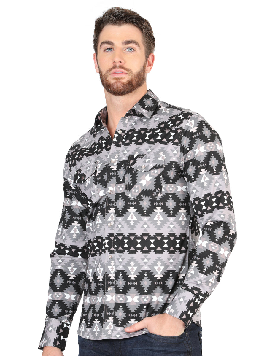 Camisa Vaquera de Hombre El Señor de los Cielos Manga Larga Broche Casual en 97% Algodón 3% Lycra Color Negro 44397