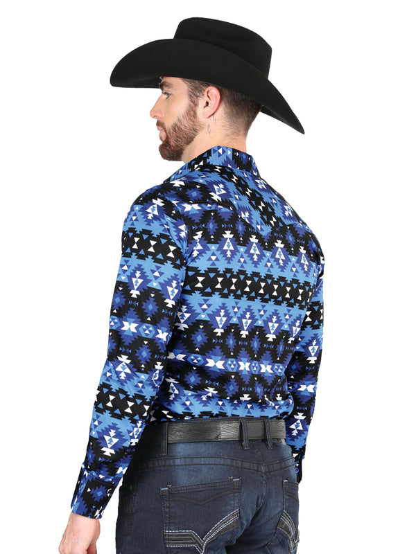 Camisa Vaquera de Hombre El Señor de los Cielos Manga Larga Broche Casual en 97% Algodón 3% Lycra Color Azul 44398
