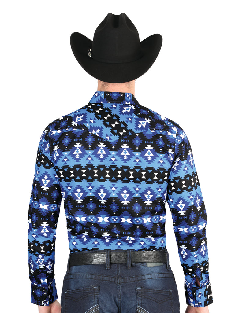 Camisa Vaquera de Hombre El Señor de los Cielos Manga Larga Broche Casual en 97% Algodón 3% Lycra Color Azul 44398