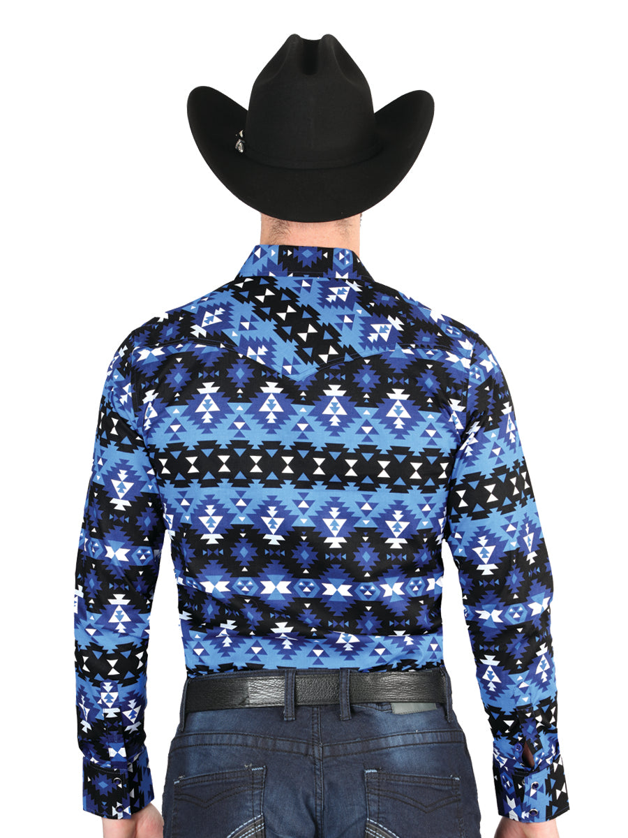 Camisa Vaquera de Hombre El Señor de los Cielos Manga Larga Broche Casual en 97% Algodón 3% Lycra Color Azul 44398