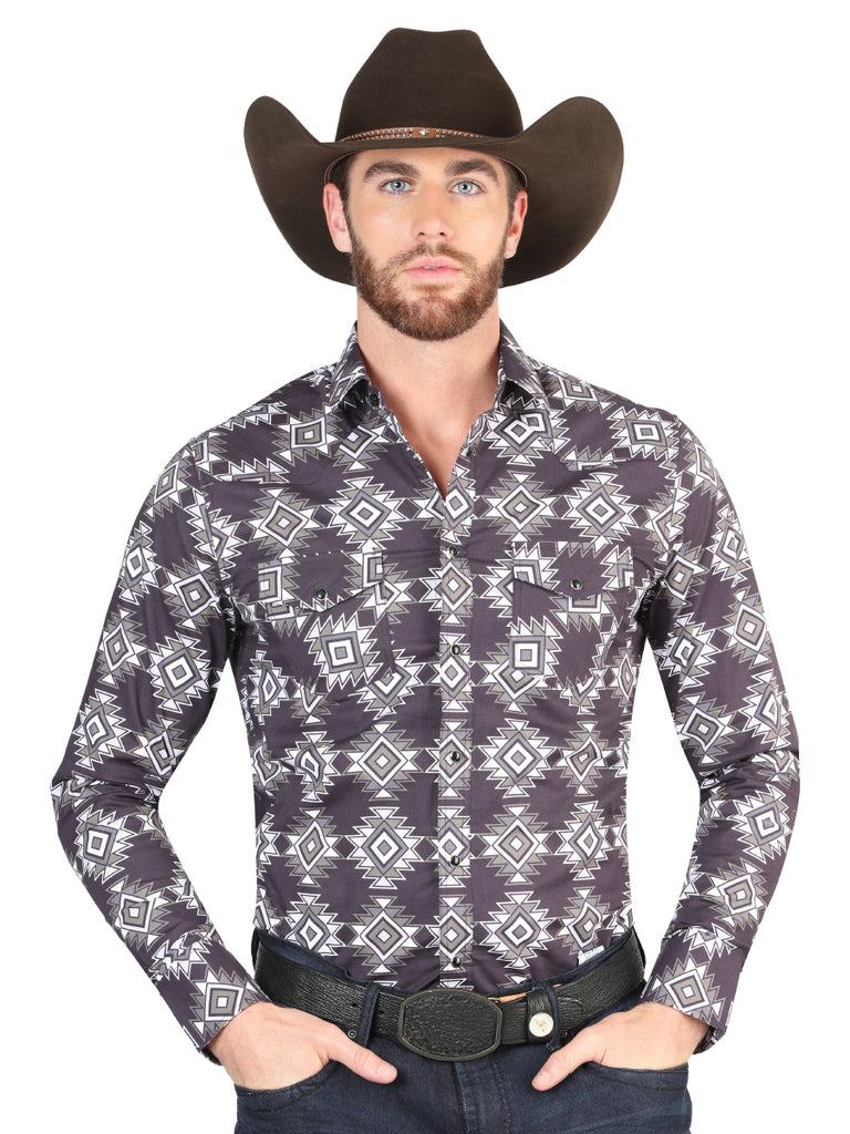 Camisa Vaquera de Hombre El Señor de los Cielos Manga Larga Broche Casual en 97% Algodón 3% Lycra Color Azul Marino 44403